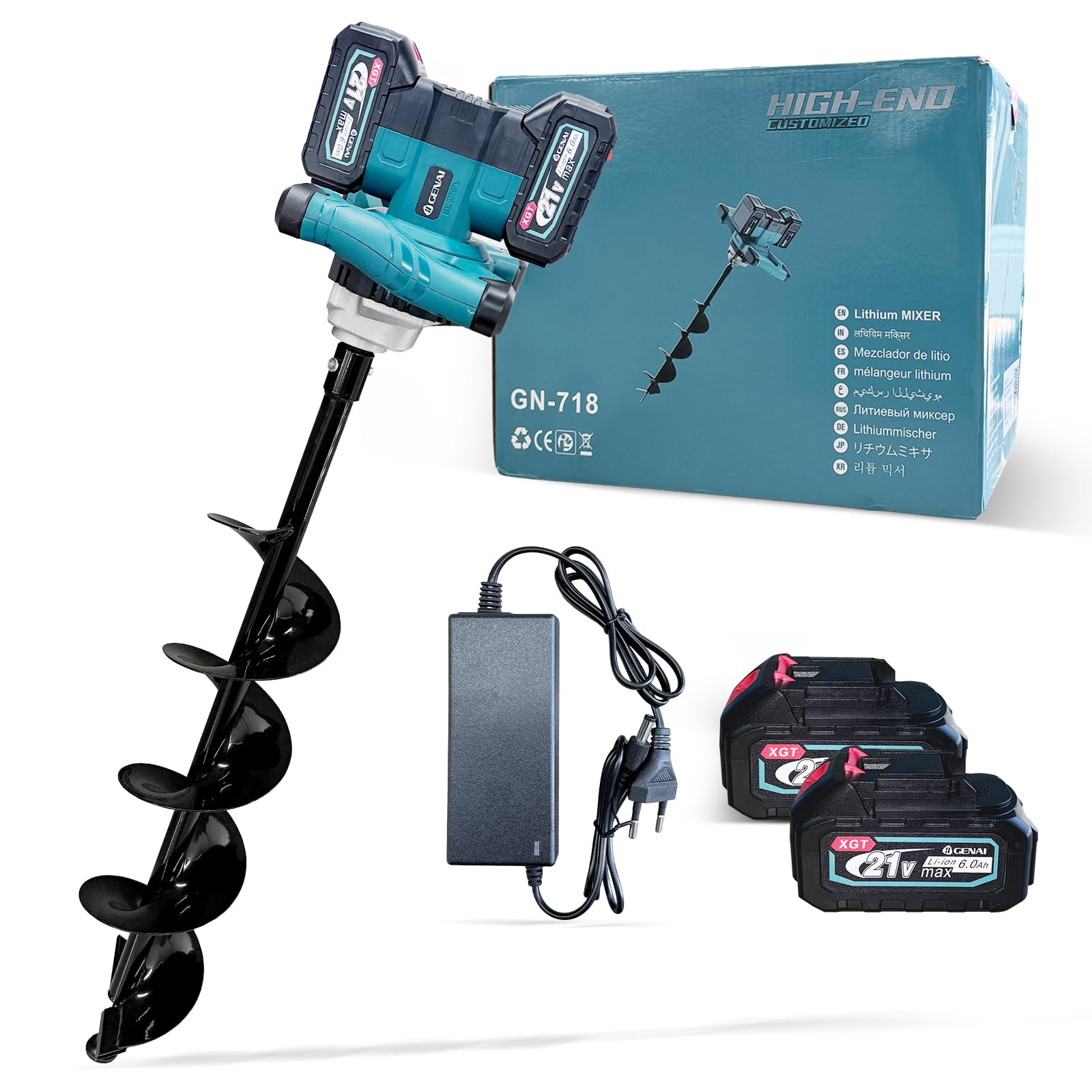 Perfurador de Solo Elétrico a Bateria 21V, 1200W, 600-1800 RPM, 2